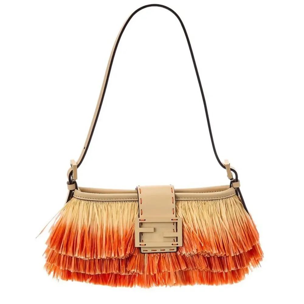 Fendi Baby Raffia Shoulder Bag, Orange